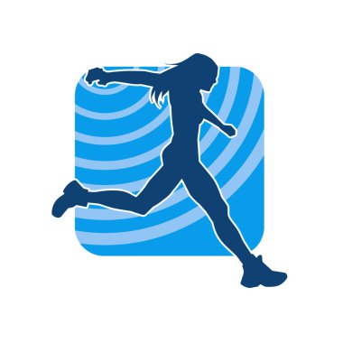 Koşan bir kadının silueti. Dişi bir koşunun silueti.