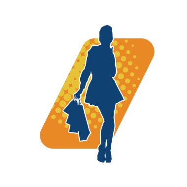 Sıska genç bir kadının silüeti alışveriş torbaları taşıyor.