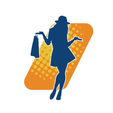 Sıska genç bir kadının silüeti alışveriş torbaları taşıyor.