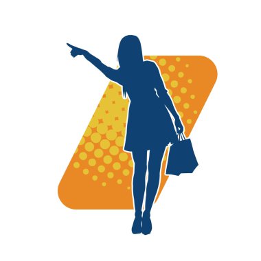 Sıska genç bir kadının silüeti alışveriş torbaları taşıyor.