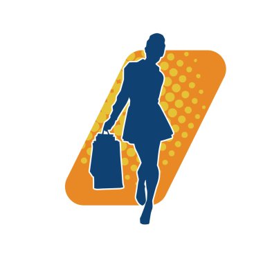 Sıska genç bir kadının silüeti alışveriş torbaları taşıyor.