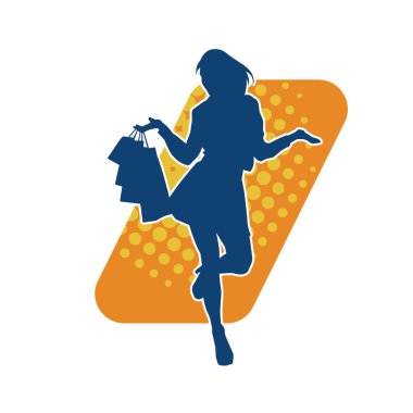 Sıska genç bir kadının silüeti alışveriş torbaları taşıyor.