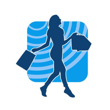 Sıska genç bir kadının silüeti alışveriş torbaları taşıyor.