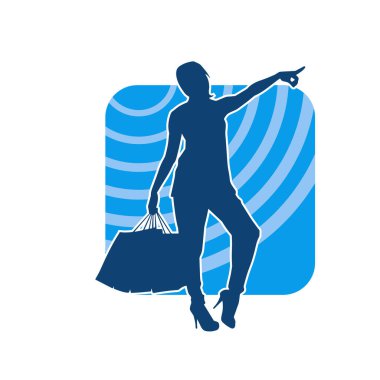 Sıska genç bir kadının silüeti alışveriş torbaları taşıyor.