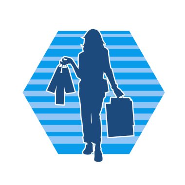 Sıska genç bir kadının silüeti alışveriş torbaları taşıyor.