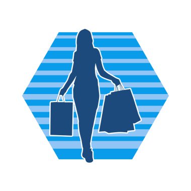 Sıska genç bir kadının silüeti alışveriş torbaları taşıyor.