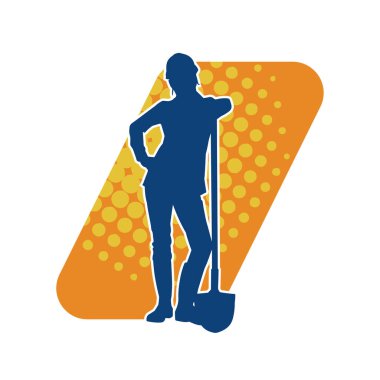 Elinde kürek aleti olan, miğfer takan bir kadın işçinin silüeti..