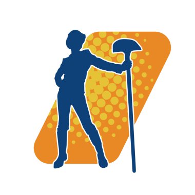 Elinde kürek aleti olan, miğfer takan bir kadın işçinin silüeti..