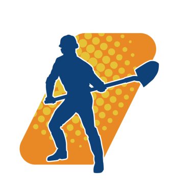 Bir erkek işçinin silüeti bir kürek aletiyle toprağı kazıyor..