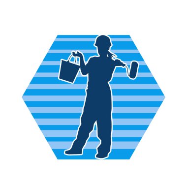 Silhouette of a female worker doing painting work. Silhouette of an interior painter worker. clipart