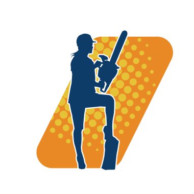 Elektrikli testereli seksi bir kadın işçinin silüeti. Elinde testere tutan bir oduncu gibi giyinmiş seksi kadın duruşu silueti..