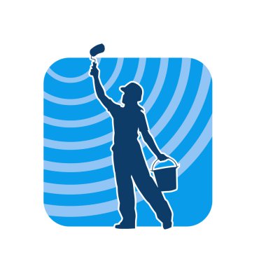 Silhouette of a female worker doing painting work. Silhouette of an interior painter worker. clipart