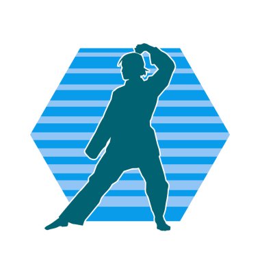 Dövüş sanatları yapan zayıf bir kadının silueti. Dövüş sanatlarında çalışan bir kadının silueti..