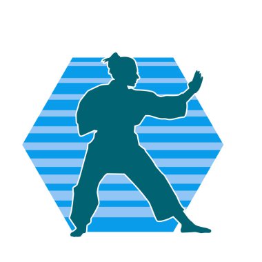 Dövüş sanatları yapan zayıf bir kadının silueti. Dövüş sanatlarında çalışan bir kadının silueti..