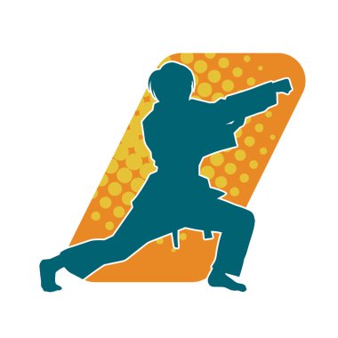 Dövüş sanatları yapan zayıf bir kadının silueti. Dövüş sanatlarında çalışan bir kadının silueti..