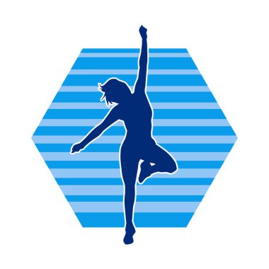 Hareketli bir kadın dansçının silueti. Dans eden zayıf bir kadının silueti..