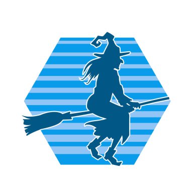 Uçan süpürge gibi uçan bir cadı silueti.