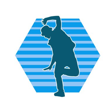 Hareket halindeki bir erkek dansçının silueti. Dans eden zayıf bir adamın silueti..