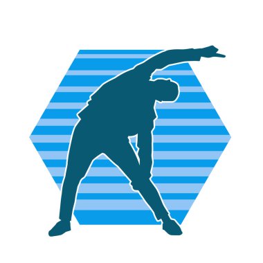 Hareket halindeki bir erkek dansçının silueti. Dans eden zayıf bir adamın silueti..