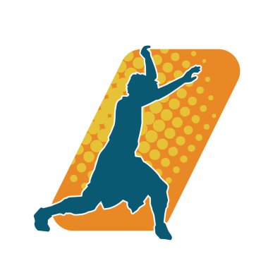 Hareket halindeki bir erkek dansçının silueti. Dans eden zayıf bir adamın silueti..