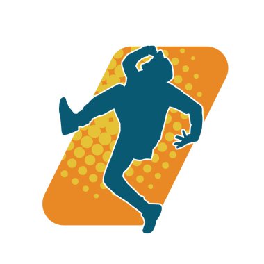 Hareket halindeki bir erkek dansçının silueti. Dans eden zayıf bir adamın silueti..