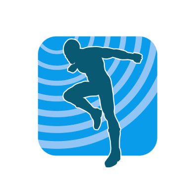 Koşu pozisyonundaki bir adamın silüeti. Siluet erkek koşusu pozu.