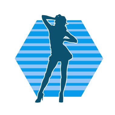 Hareketli bir kadın dansçının silueti. Dans eden zayıf bir kadının silueti..