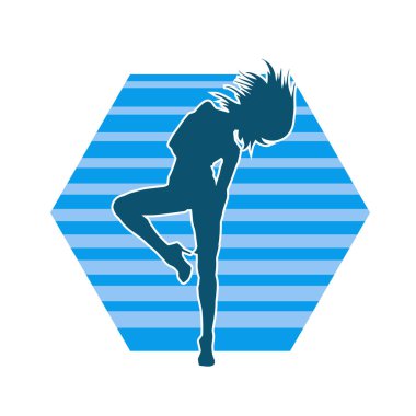 Hareketli bir kadın dansçının silueti. Dans eden zayıf bir kadının silueti..