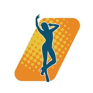 Hareketli bir kadın dansçının silueti. Dans eden zayıf bir kadının silueti..