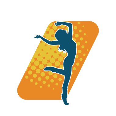 Hareketli bir kadın dansçının silueti. Dans eden zayıf bir kadının silueti..