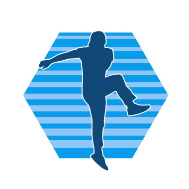 Dans eden bir adamın silueti. Erkek dansçı silueti poz veriyor..