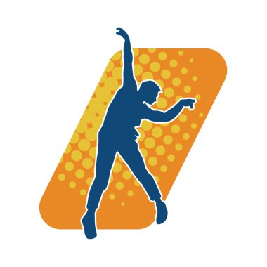 Dans eden bir adamın silueti. Erkek dansçı silueti poz veriyor..