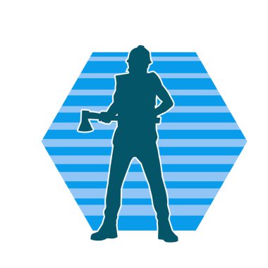 Hareket halindeki bir işçinin silueti, baltasını kullanarak poz verir..