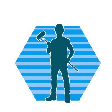 Boya işi yapan bir erkek işçinin silüeti. Bir iç ressamın silueti..