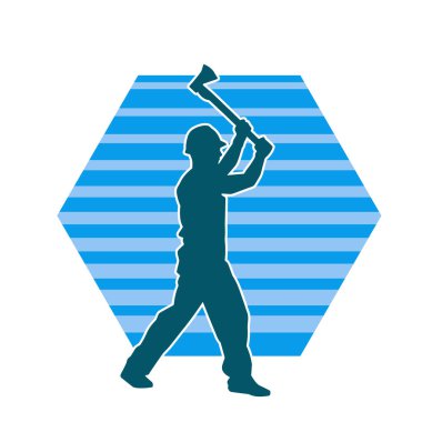 Hareket halindeki bir işçinin silueti, baltasını kullanarak poz verir..