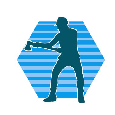 Hareket halindeki bir işçinin silueti, baltasını kullanarak poz verir..