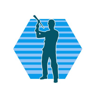 Görev sırasında baltayla dolaşan işçi kostümlü bir adamın silüeti. Bir madencinin hareket halindeki silueti balta aracı ile poz verir.