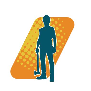 Hareket halindeki bir işçinin silueti, baltasını kullanarak poz verir..