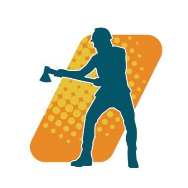 Hareket halindeki bir işçinin silueti, baltasını kullanarak poz verir..