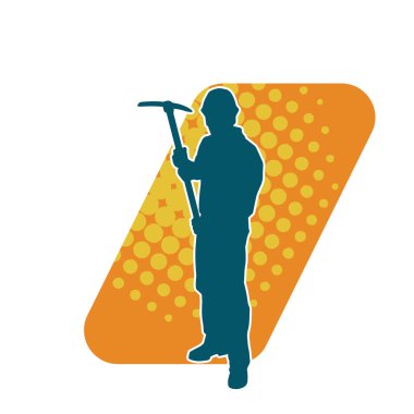 Görev sırasında baltayla dolaşan işçi kostümlü bir adamın silüeti. Bir madencinin hareket halindeki silueti balta aracı ile poz verir.