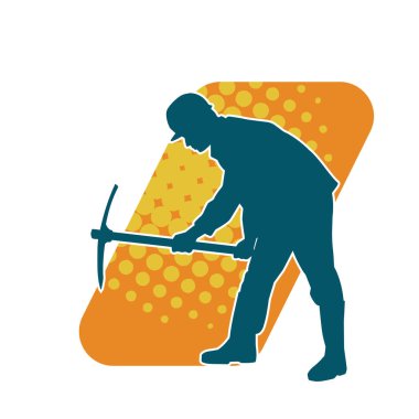 Görev sırasında baltayla dolaşan işçi kostümlü bir adamın silüeti. Bir madencinin hareket halindeki silueti balta aracı ile poz verir.