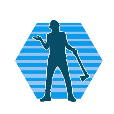 Hareket halindeki bir işçinin silueti, baltasını kullanarak poz verir..