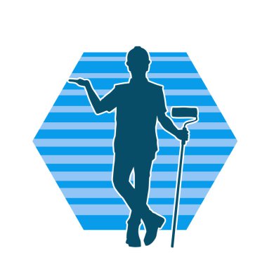 Boya işi yapan bir erkek işçinin silüeti. Bir iç ressamın silueti..