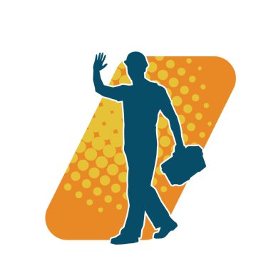 İnşaat işçisi kostümlü bir adamın silueti. İnşaat işçisinin silueti pozda.. 