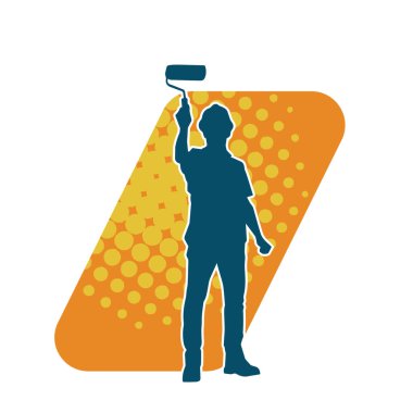 Boya işi yapan bir erkek işçinin silüeti. Bir iç ressamın silueti..