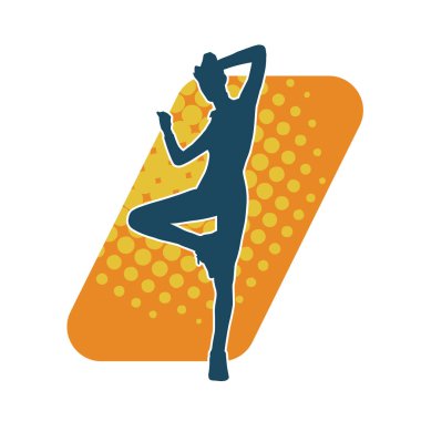 Aerobik hareket yapan bir kadının silüeti. Spor salonunun silueti spor yapıyor..