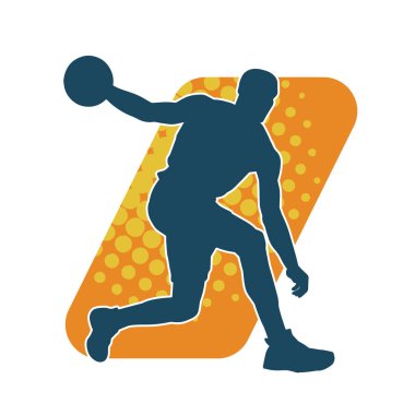 Aksiyon pozisyonunda bir basketbol sporcusunun silueti. Basketbol oynayan bir adamın silüeti..