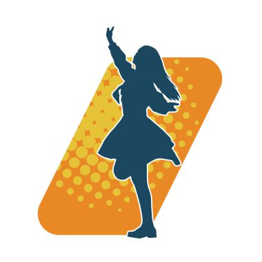 Hareketli bir kadın dansçının silueti. Mutlu dans eden bir kadının silueti..