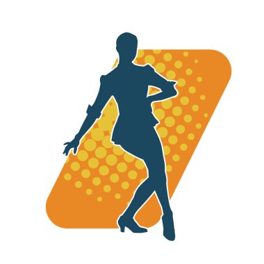 Hareketli bir kadın dansçının silueti. Mutlu dans eden bir kadının silueti..