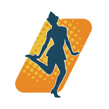 Hareketli bir kadın dansçının silueti. Mutlu dans eden bir kadının silueti..